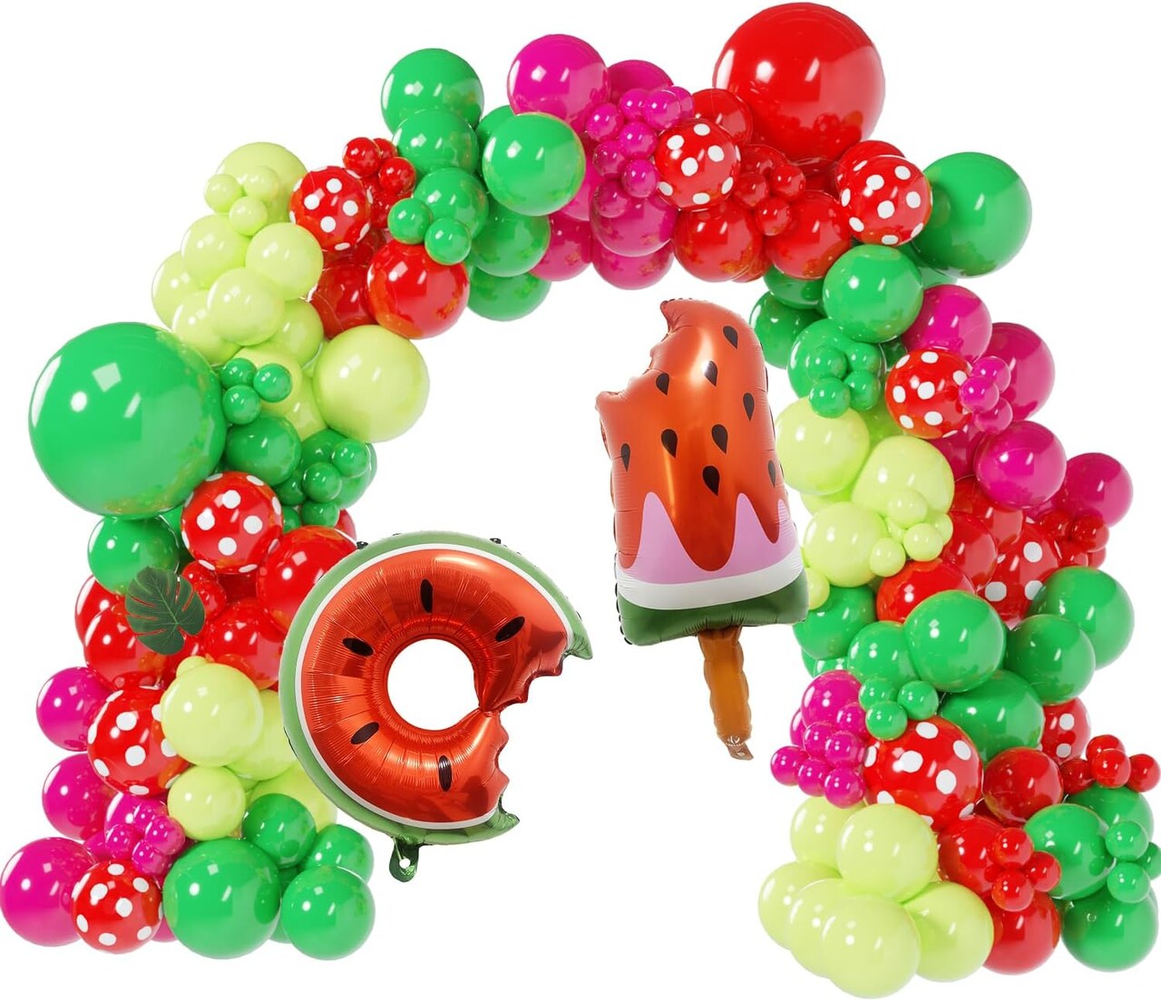 138PCS Watermelon Balloon Arch Garland Kit with Red Green Watermelon Foil Balloons